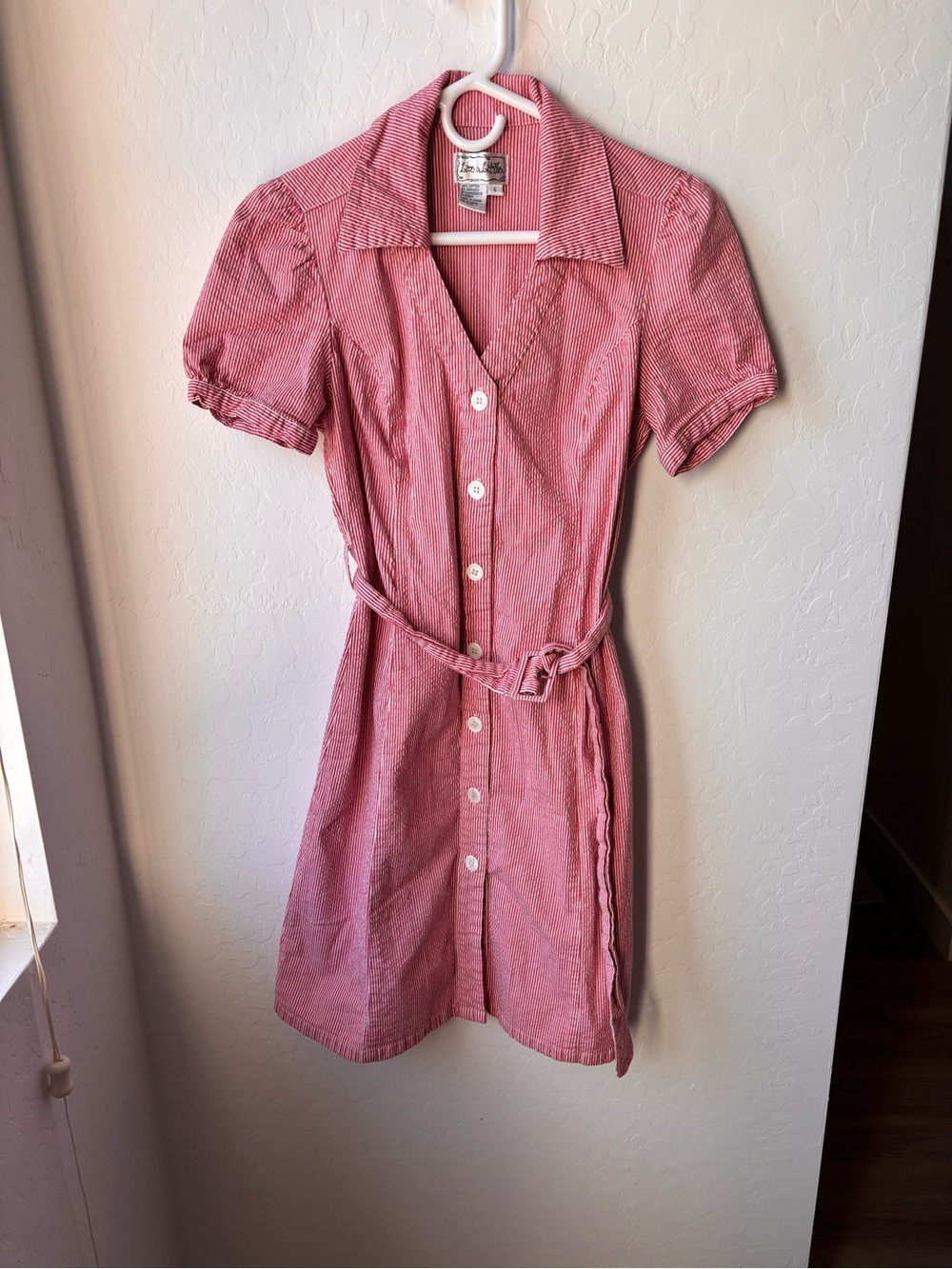 Source Unknown Pink Short-Sleeve Button Midi Dress with Belt